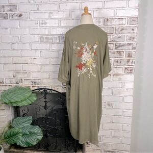 Bohemian Embroidered Floral Olive Green & Orange 3/4 Sleeve Kimono M/L